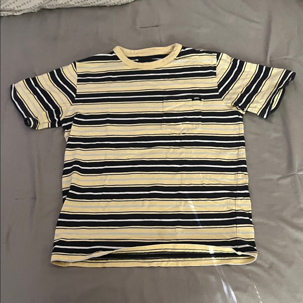 Vans Yellow and Navy Blue Striped T-Shirt